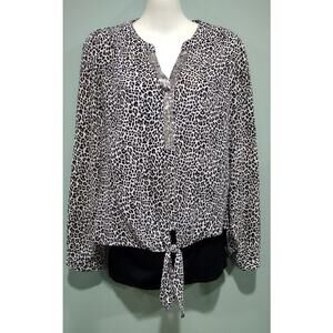 Chico's Animal Print Long‎ Sleeve Pullover Top with Tied Bottom, Sz 0 (4)